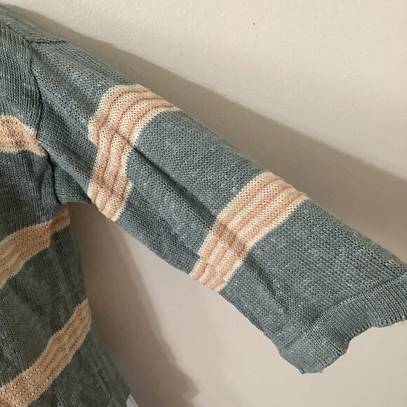 Vintage Prophecy Cottagecore Grandpacore Linen Blend Sage Striped Knit Sweater M - Picture 5 of 11